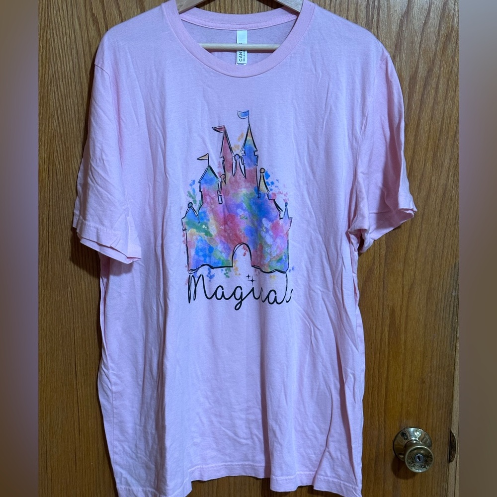 Bella canvas Magical disney castle watercolor tshirt sz 2XL pink